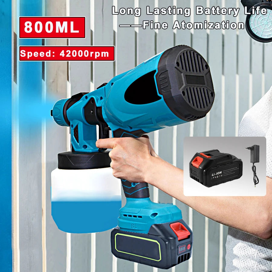 Pistola de pulverización eléctrica de 800ML, pulverizador de pintura inalámbrico, aerógrafo para revestimiento de acero y muebles, compatible con batería de 21V