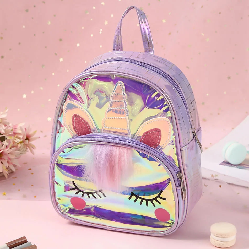 Mochila escolar de dibujos animados de unicornios para niñas, morral 3D de piel de viaje, bonito, regalo para niños