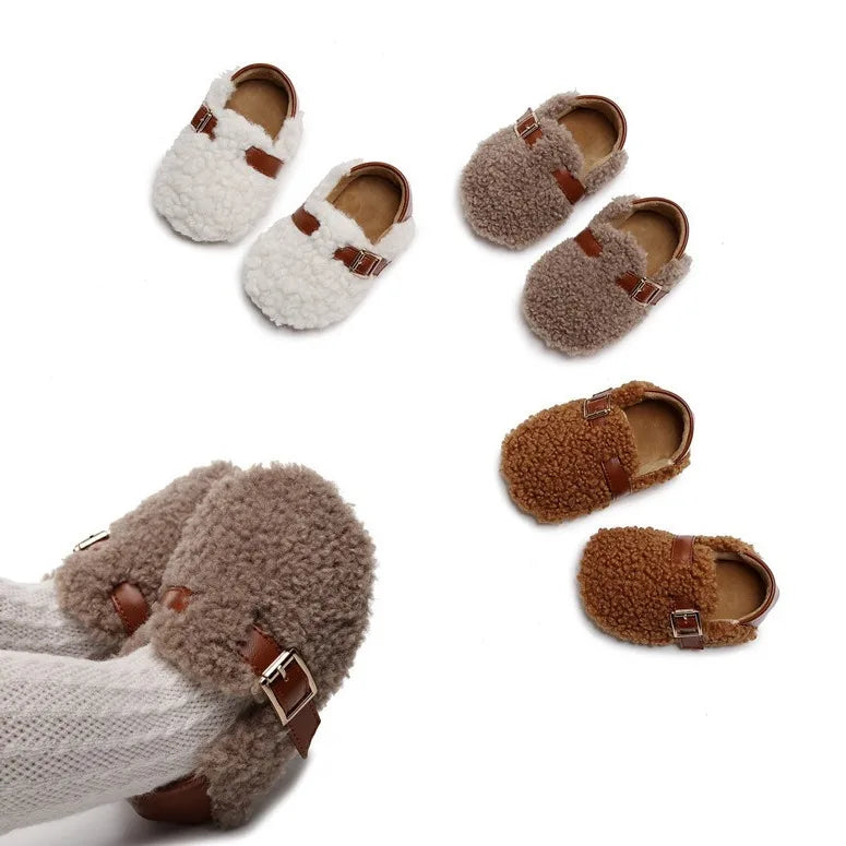 Zapatos para bebé recién nacido, calzado suave y cómodo para caminar, antideslizante para interiores, felpa cálida y gruesa para primeros pasos