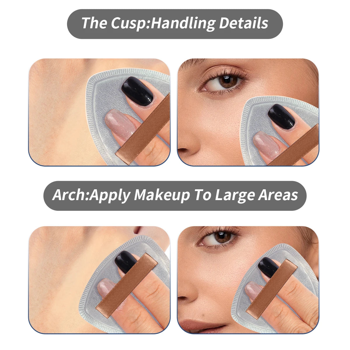 MAANGE Juego de 4 Brochas de Maquillaje con 2 Esponjas de Cojín de Aire, Brochas Kabuki para Corrector, Contorno y Escultura Facial, Ideales para Viaje