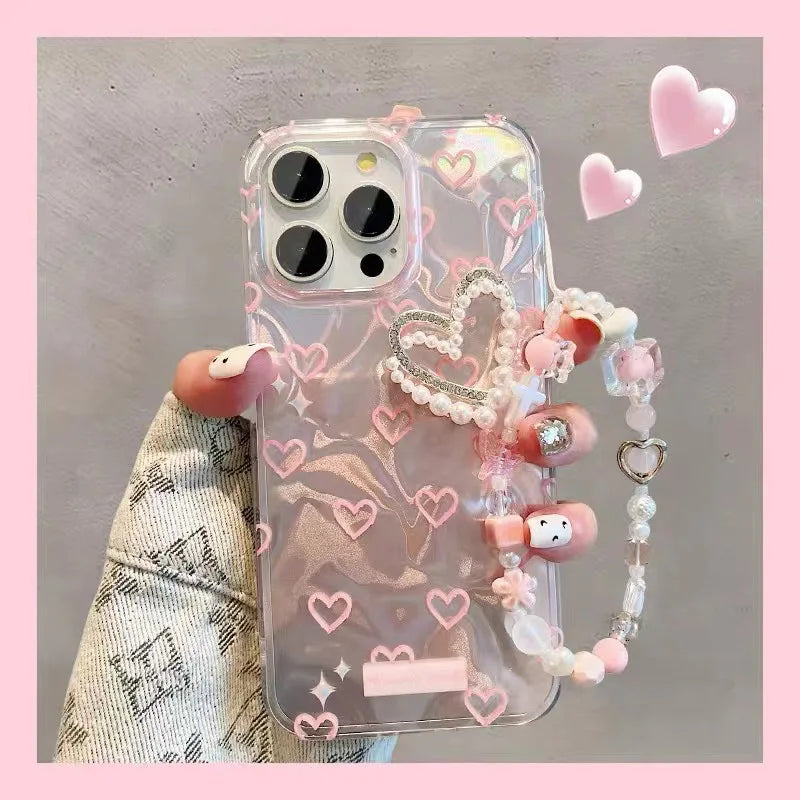 Funda de lujo 3D con perlas y corazón de amor para Realme 14 Pro Plus 14T 12 13 11 C31 C33 C21 C20 C11 C67 4G 5G 8 7 Pro C2
