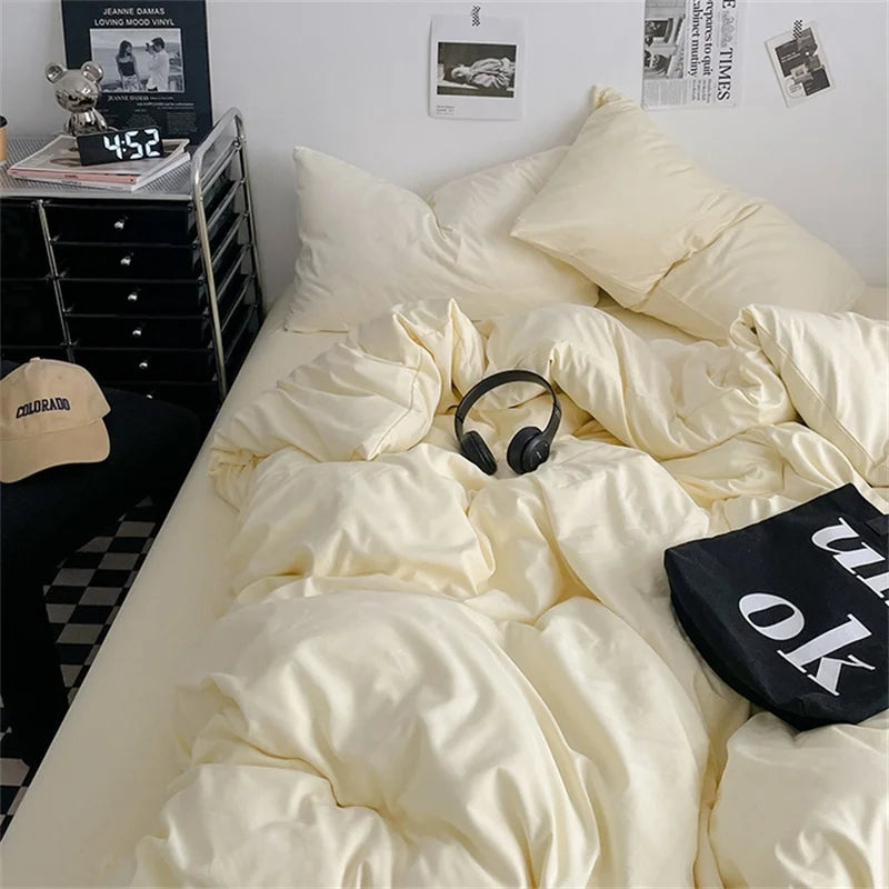 Juego de Ropa de Cama 100% Algodón, Juego de Sábanas de Algodón Lavado de Cuatro Piezas, Juego de Edredón, Funda de Edredón Doble para Parejas