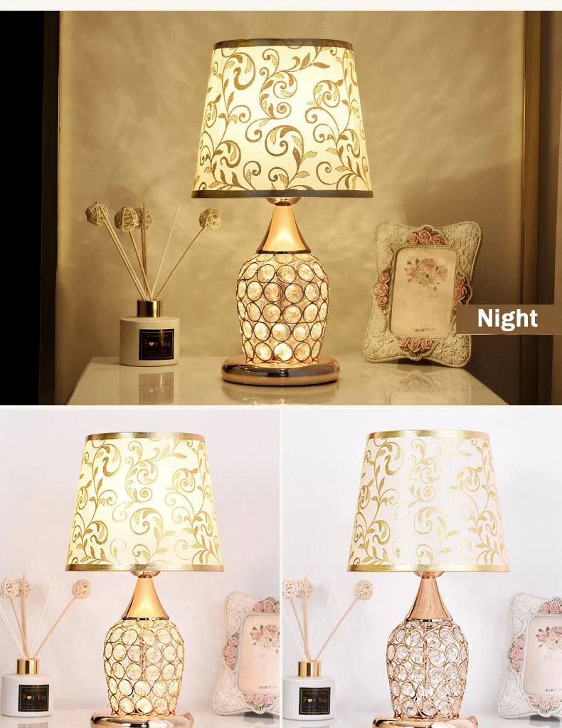 Lámpara de mesa de cristal de estilo europeo Ins, lámpara de noche decorativa creativa de moda romántica cálida y moderna para dormitorio