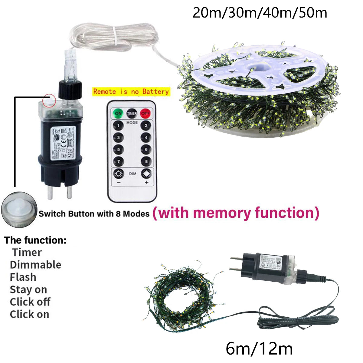 Guirnalda de luces LED de 6M-75M con forma de petardo, guirnalda de luces navideñas para jardín, fiesta, boda, decoración de árbol de Navidad