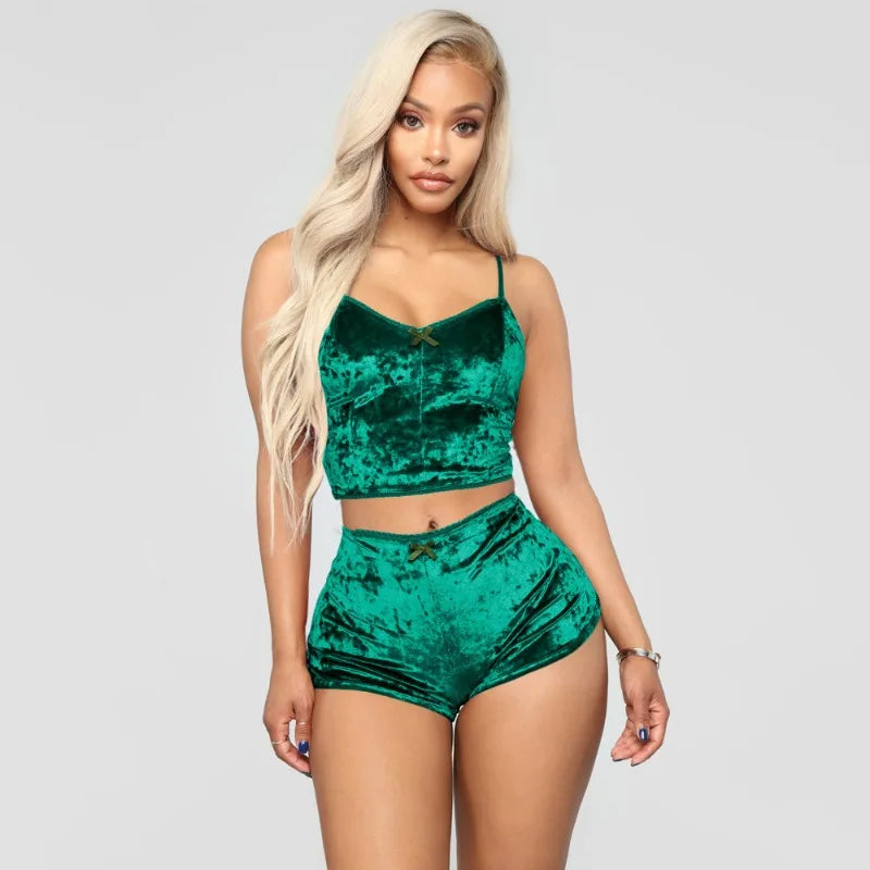 Conjunto de Pijamas para mujer, Pijamas sexis de terciopelo satinado de seda rosa y roja, ropa para dormir, bata, conjuntos de lencería Sexy, ropa de dormir