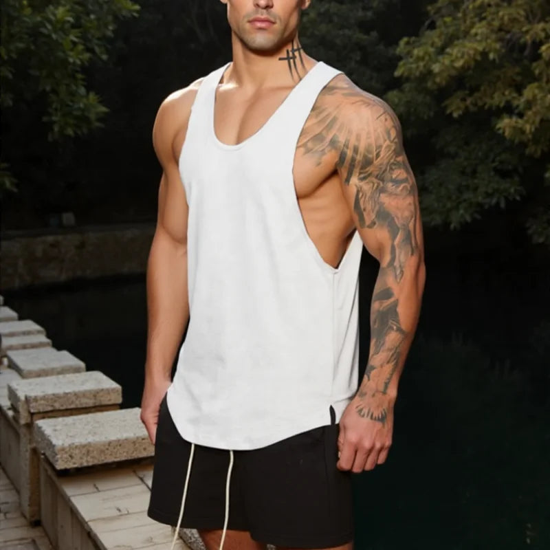 Camiseta sin Mangas de Algodón para Hombre, Cuello Cuadrado, para Gimnasio, Ejercicio, Transpirable, Cómoda, Informal, Deportiva, para Verano