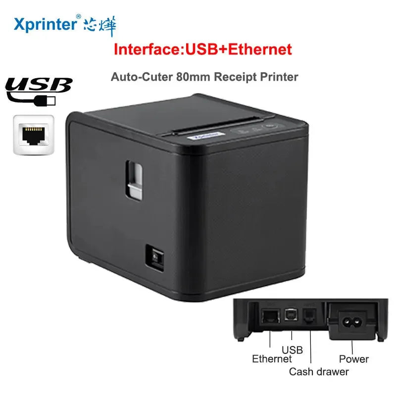 Impresora térmica de recibos Xprinter de 80mm con cortador automático velocidad de impresión de 200 mm/s con USB + Ethernet/Bluetooth/wifi XP-N160II 80T T80A