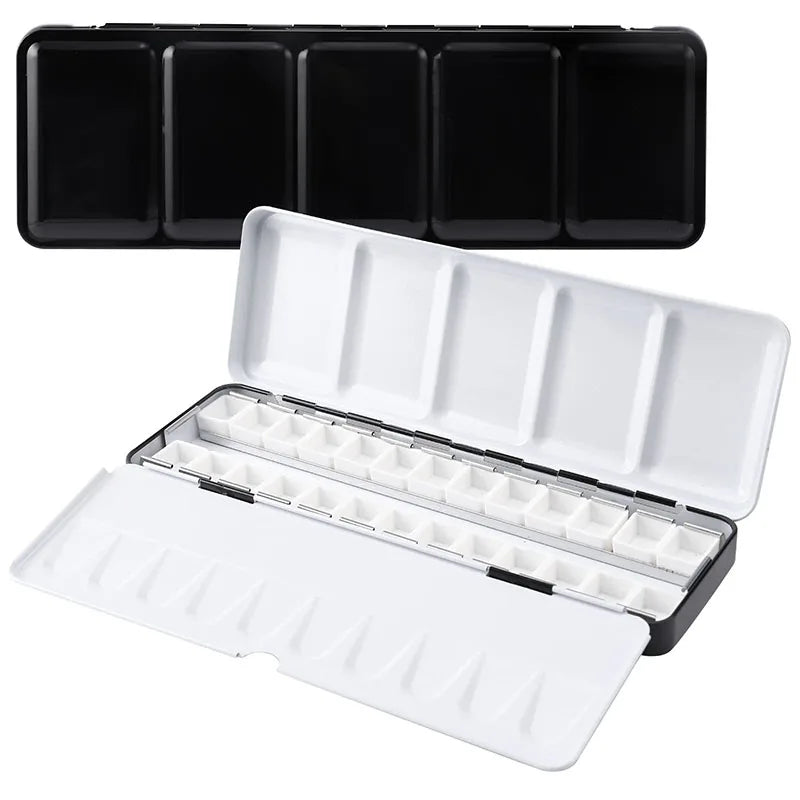 Caja de paleta de estaño de acuarela de Metal vacía con 14/26/52 Uds. Medias sartenes de acuarela vacías desmontables para paleta de acuarelas de viaje DIY