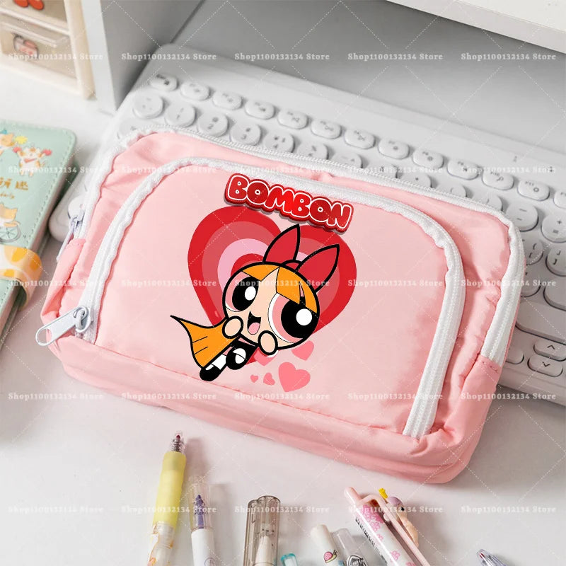 Estuche para lápices de las Chicas Superpoderosas, estuche para lápices con múltiples bolsillos, bolsa para lápices de gran capacidad para estudiantes, bolsa organizadora de papelería, regalo