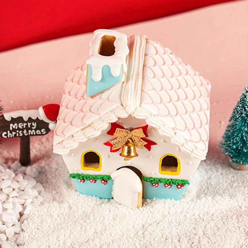 Molde de casa de jengibre de Navidad 3D, juego de cortadores de galletas de plástico, molde para galletas DIY, pastel de pastelería, sello, herramientas para hornear, accesorios