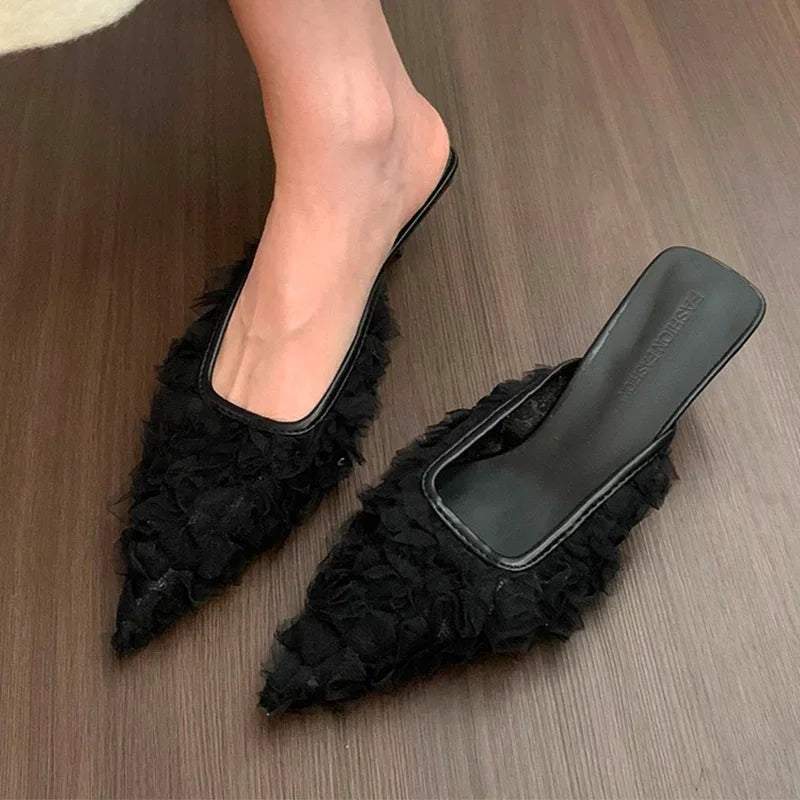 Zapatillas de tacón con punta estrecha, zapatos elegantes para mujer, sandalias de tacones medios, sandalias de moda 2025, zapatos de tacón de verano, nuevos zapatos de lujo para mujer