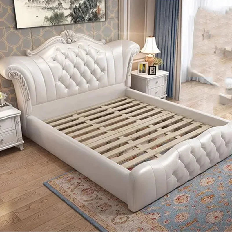 Cama moderna De madera De cuero De lujo cama De boda clásica europea cómoda segura Camas De Matrimonio Dormitorio muebles De dormitorio