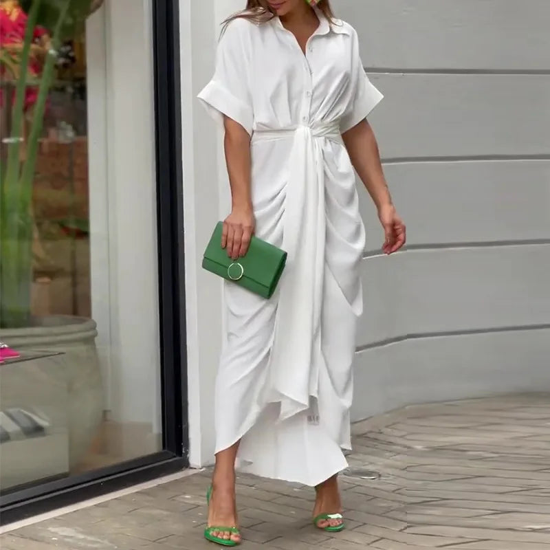 Vestidos Elegantes para Mujer 2026: Vestido de Mujer con Estampado Irregular, Cuello Solapa, Ajuste Delgado y Contraste, Ideal para el Trabajo y con un Toque de Temperamento.