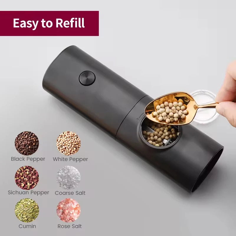 Juego de Molinillos Eléctricos Automáticos de Sal y Pimienta (1/2 Piezas) con Luz LED, Molinillo de Especias Ajustable, Herramientas de Cocina