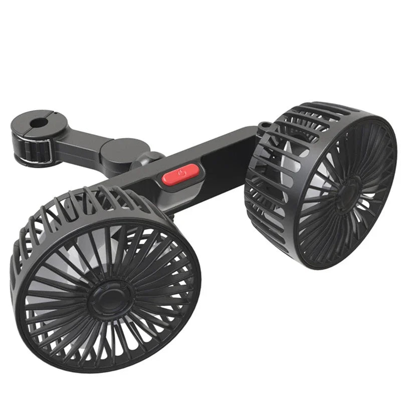 Ventilador automotriz USB portátil, ventilador de asiento de aire acondicionado eléctrico de doble cabezal giratorio de 360 grados para el hogar y la Oficina, 3 opciones de velocidad