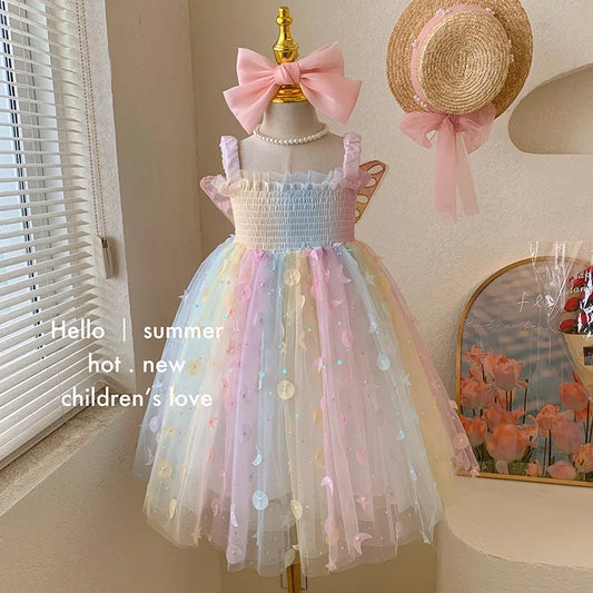 Camiseta sin mangas para niña, vestido de princesa para bebé, elfo de ensueño, mariposa arcoíris, novedad de verano