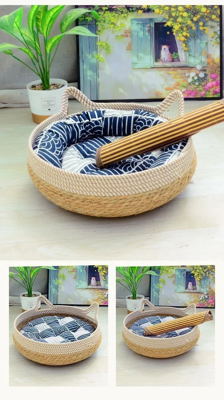 Cama de vid tejida para gatos, cama Circular para mascotas, para todo tipo de clima, cómoda para dormir, 35/40cm, suministros para mascotas