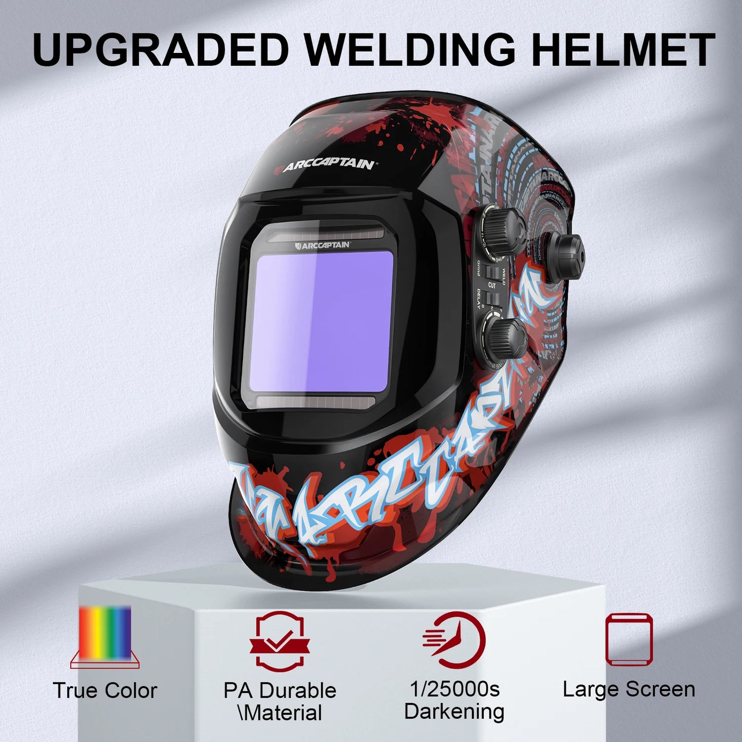 Casco de soldadura ARCCAPTAIN, máscara de soldadura con oscurecimiento automático de 4 sensores para máquina soldadora de arco TIG MIG, visión grande, Color verdadero 1/1/1/1