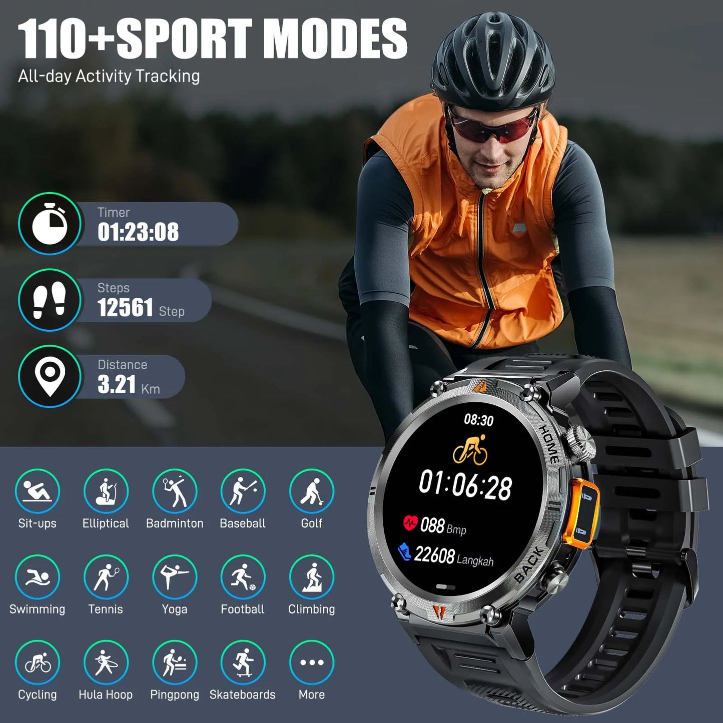 EIGIIS KE3 2025 nuevo reloj inteligente con llamada Bluetooth para hombres pantalla completamente táctil con Monitor de salud linterna de ritmo cardíaco reloj inteligente