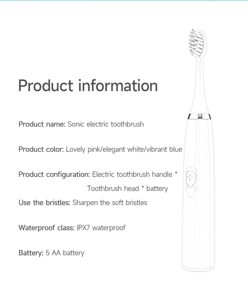 Cepillo de dientes eléctrico para adultos, cerdas suaves DuPont, batería portátil, IPX7, resistente al agua, inteligente, eficaz, cuidado bucal