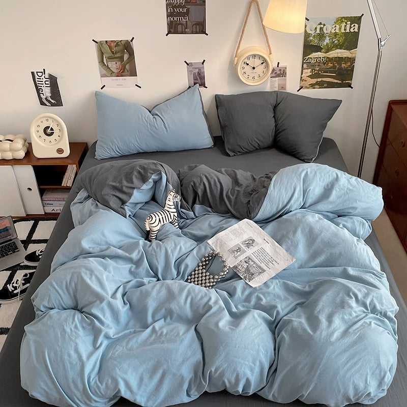 Funda nórdica de poliéster para dormitorio, juego de ropa de cama de 3 piezas, Color liso, rosa y gris, 2 fundas de almohada