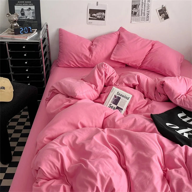 Juego de Ropa de Cama 100% Algodón, Juego de Sábanas de Algodón Lavado de Cuatro Piezas, Juego de Edredón, Funda de Edredón Doble para Parejas