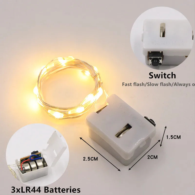 Guirnaldas de luces LED con botón y batería, guirnalda de luces navideñas, boda, Año Nuevo, dormitorio, sala de estar, decoración de jardín