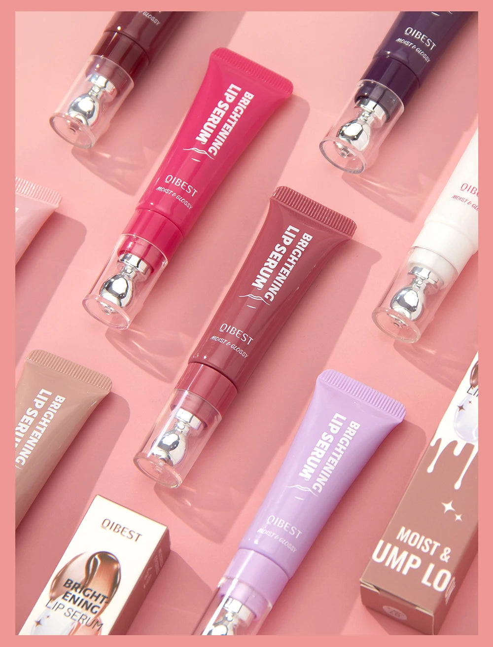 Brillo Labial QIBEST Efecto Espejo, Tinte de Larga Duración, Hidratante, Brillante, con Purpurina, Maquillaje Nutritivo