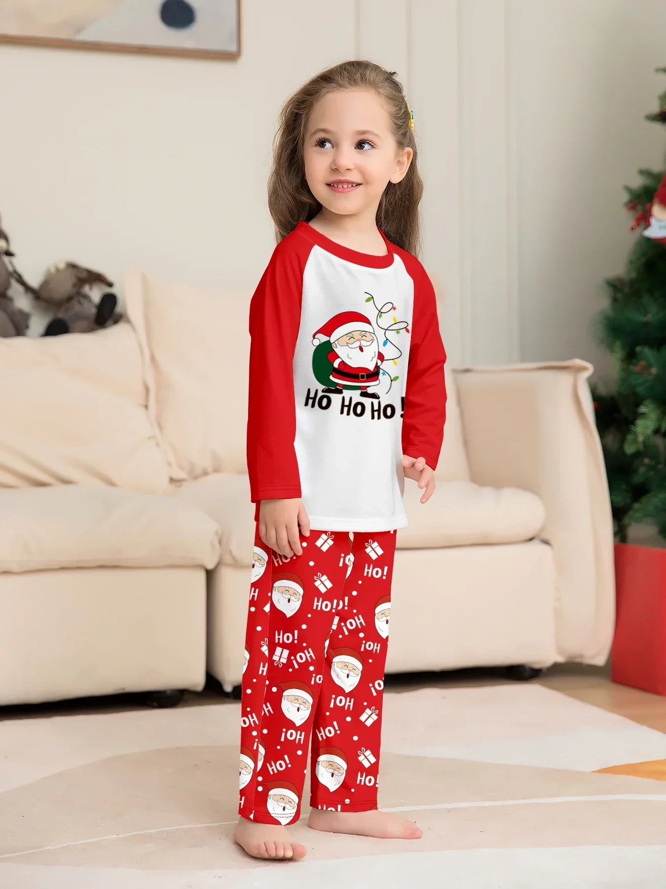 Nuevo pijama navideño con apariencia familiar, estampado de Papá Noel, trajes a juego para madre, padre y niños, traje holgado bonito de 2 piezas, ropa de dormir, ropa de Navidad
