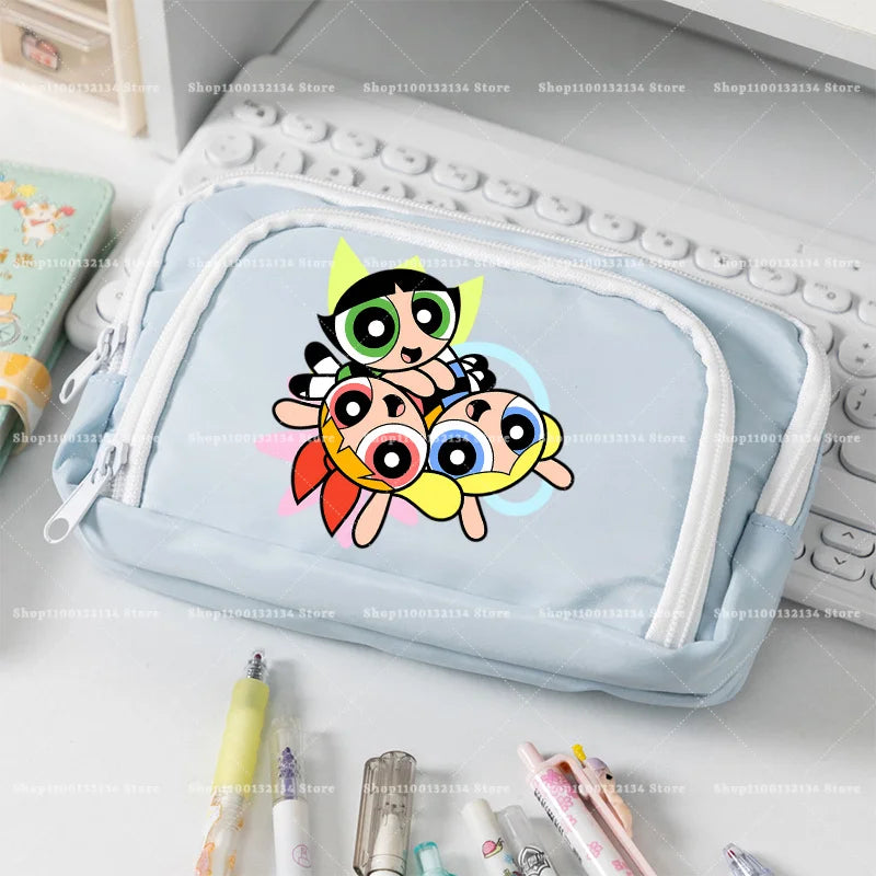 Estuche para lápices de las Chicas Superpoderosas, estuche para lápices con múltiples bolsillos, bolsa para lápices de gran capacidad para estudiantes, bolsa organizadora de papelería, regalo
