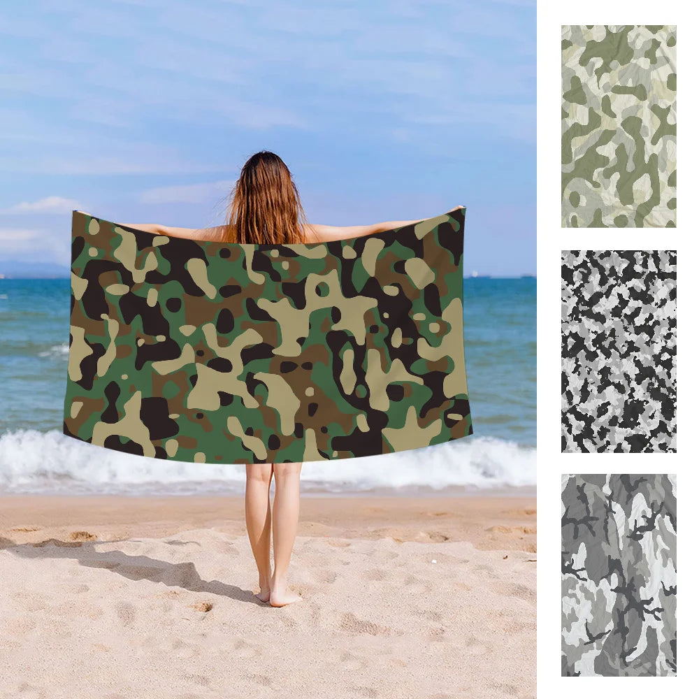 Toalla de playa de microfibra con patrón de camuflaje, toalla de playa de microfibra, absorbente, secado rápido, suave, Yoga, complejo turístico, montaña