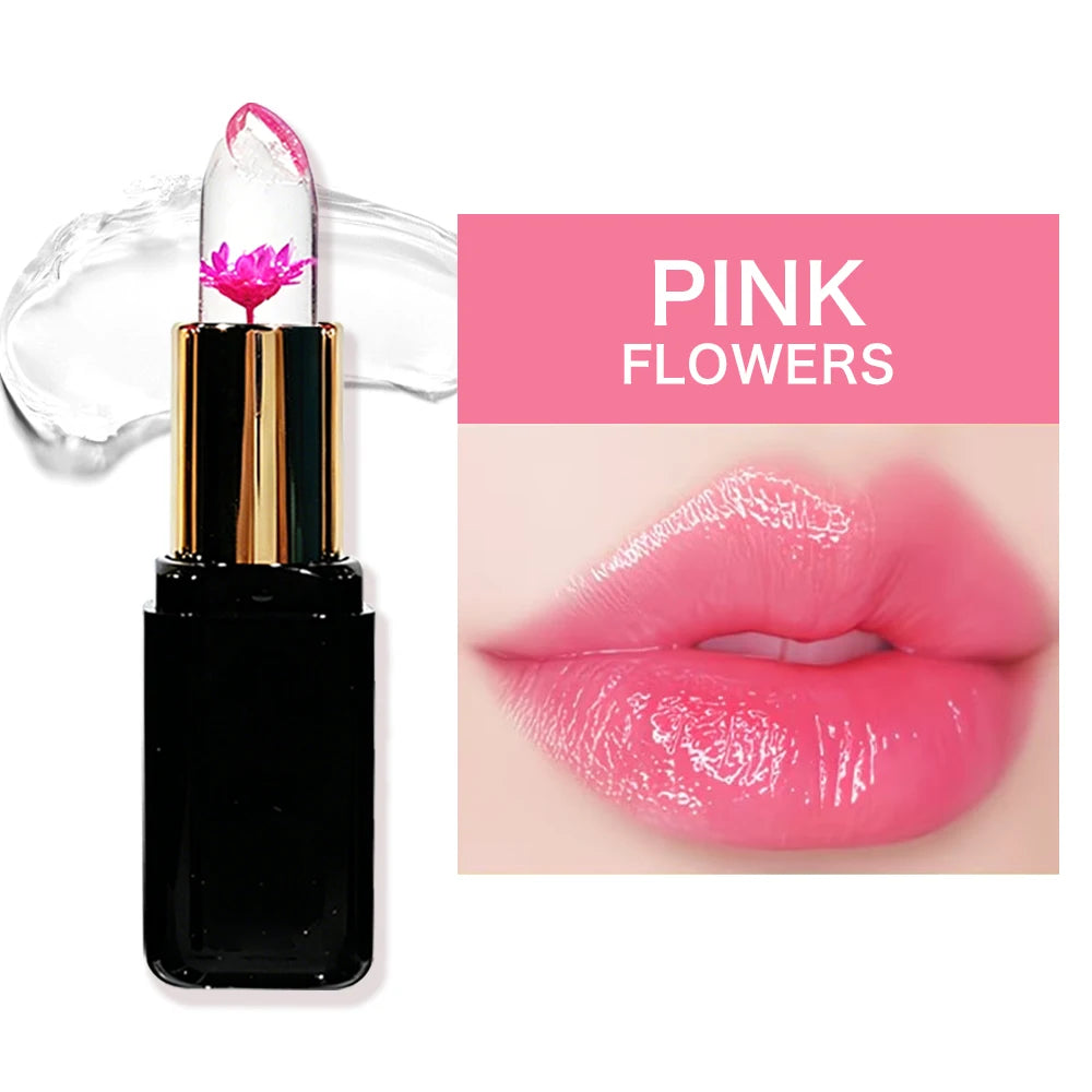 HISYI Crystal Crystal Color Changing Petal Lipstick, bálsamo labial en gel, maquillaje labial brillante hidratante de larga duración que no se pega a la taza para mujeres