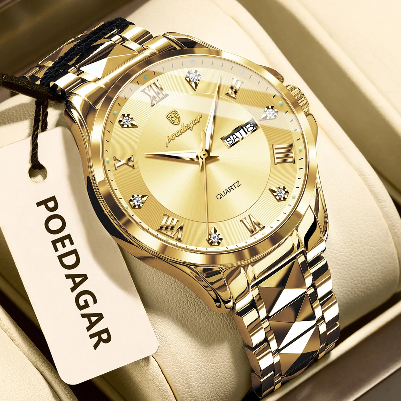 Reloj de pulsera POEDAGAR de lujo para hombre, Reloj luminoso resistente al agua con fecha y semana para hombre, relojes de negocios de acero inoxidable para hombre, Reloj de cuarzo para hombre