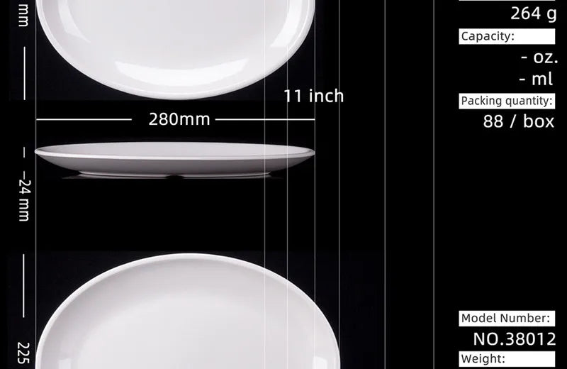 Platos ovalados de melamina blanca de 9-14 pulgadas, juego de cena, plato de porcelana de imitación, bandejas planas para carne, servicio de mesa de cocina y Hotel duradero