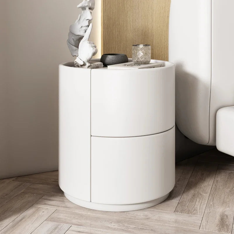 Gabinete lateral para sofá de sala de estar, mesita de noche redonda creativa de madera maciza, nuevo gabinete de almacenamiento para dormitorio pequeño y moderno y sencillo