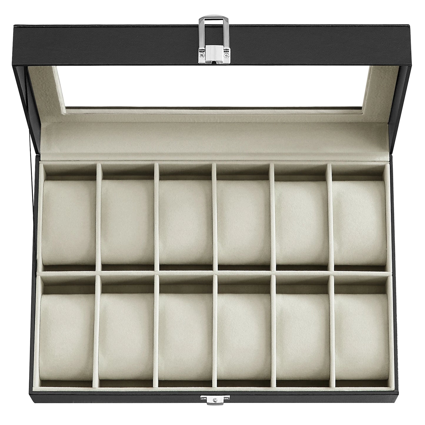 SONGMICS Caja de reloj con 12 ranuras, forro gris verdastro/forro rojo vino/forro beige capuchino/forro beige verdoso