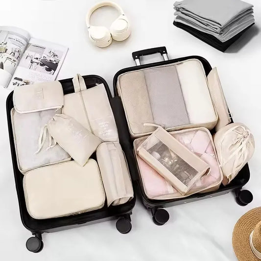 Juego de 7/8/9 piezas de bolsas de almacenamiento de viaje, artículos de tocador digitales, zapatos, bolsa organizadora de ropa, maleta, bolsa ordenada para ropa, juego de cubos de embalaje