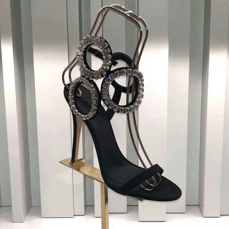 Sandalias Romanas de Verano 2026 con Tacón de Aguja y Pedrería, Diseño Exclusivo para Mujer, con Hebilla de Una Línea y Punta Abierta