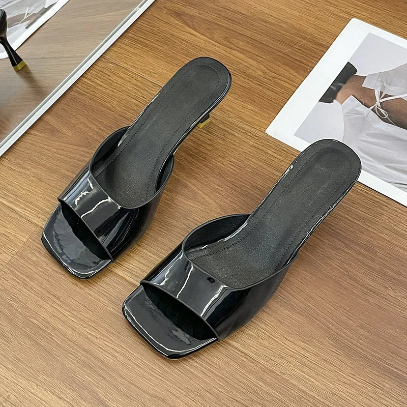 Sandalias de tacón alto para mujer, novedad de verano, moda con punta cuadrada y punta abierta, Sandalias de tacón alto negras cómodas e informales elegantes