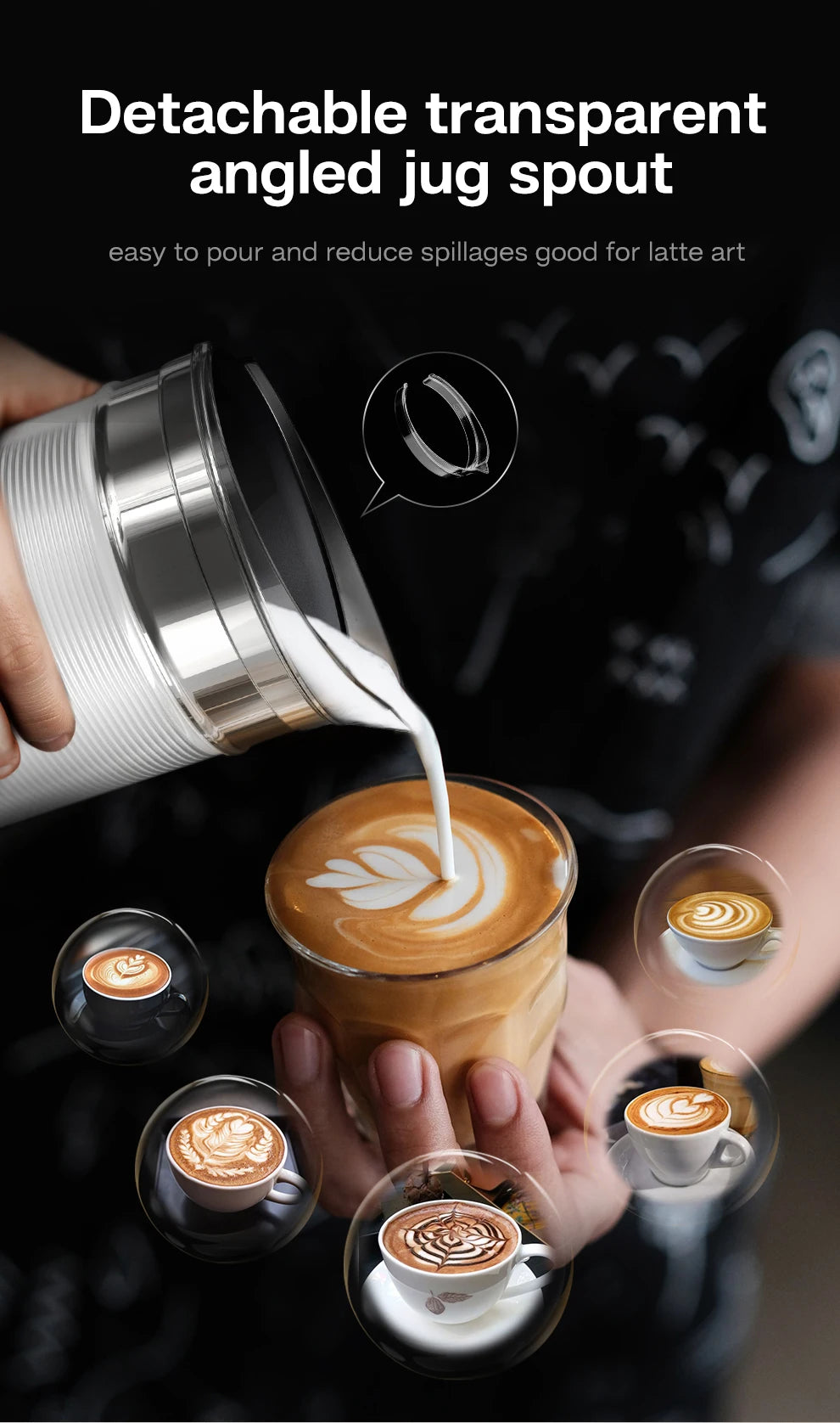 HiBREW Espumador de leche Espumador Mezclador de chocolate Latte frío/caliente Capuchino Calentador de leche completamente automático Cool Touch M1A