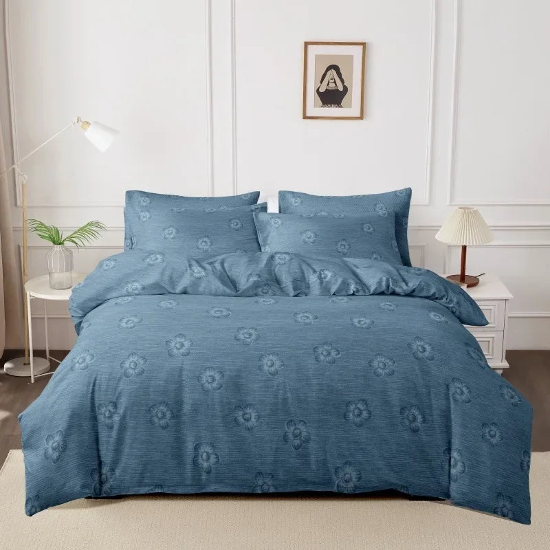 Funda nórdica cepillada estampada, funda de almohada, juego de tres piezas, funda de cama de tela respetuosa con la piel de alta calidad (sin sábana), 3 uds.