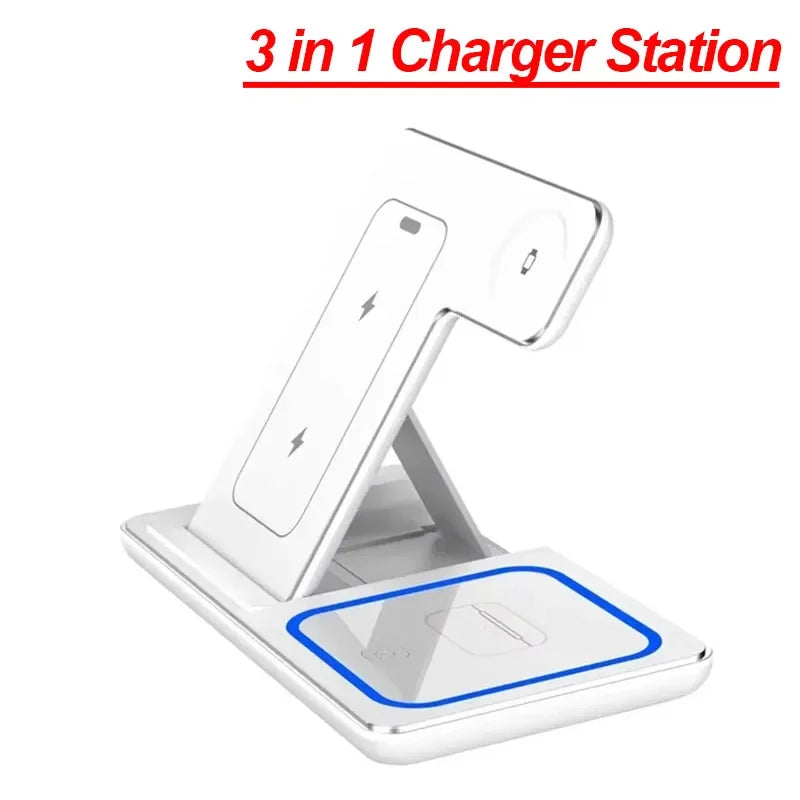VIKEFON Estación de Carga Inalámbrica Plegable 3 en 1 para iPhone 17-12 Pro Max, iWatch Ultra y Airpods Pro, Base de Carga Rápida