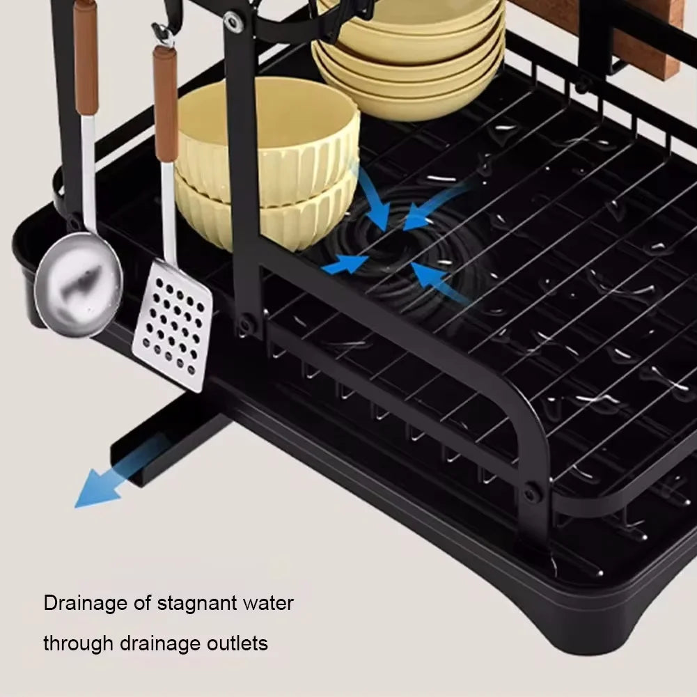 Escurridor de Platos de 2 Niveles con Cesta de Drenaje, Organizador de Vajilla para Encimera