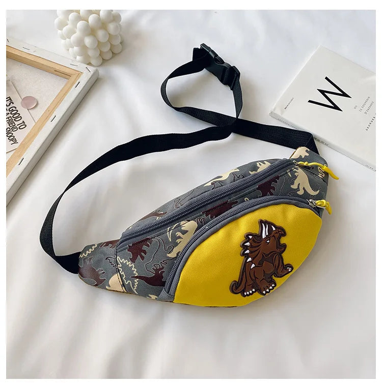Lindas bolsas de almacenamiento de dinosaurio de dibujos animados para niños, teléfono, auriculares, bolsa de dinero, organizador de moda, bolsa de pecho y cintura, bolsa de cinturón para niños