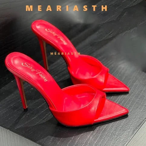 2025 verano 10 cm/12 cm zapatillas de tacón alto para mujer moda puntiaguda zapatos de Muels con punta abierta señoras elegante vestido de fiesta Sandalias