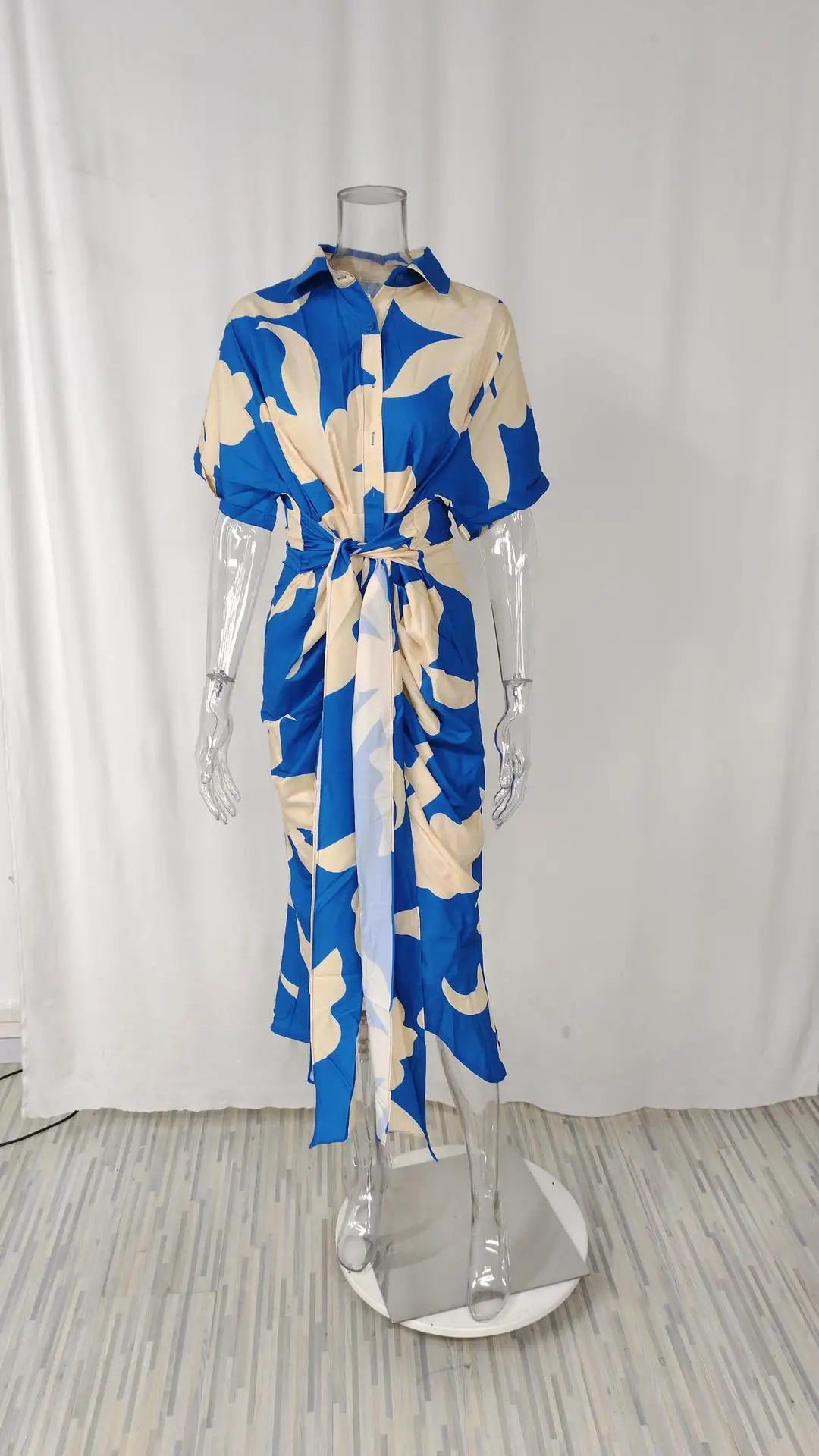 Vestidos Elegantes para Mujer 2026: Vestido de Mujer con Estampado Irregular, Cuello Solapa, Ajuste Delgado y Contraste, Ideal para el Trabajo y con un Toque de Temperamento.