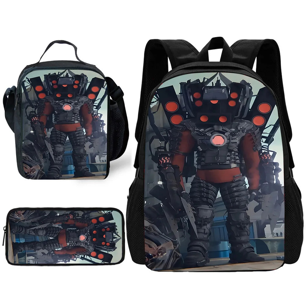 Mochila de baño Skibidi escolar para niños con bolsas para el almuerzo, bolsas para lápices, mochilas escolares para niños y niñas, el mejor regalo