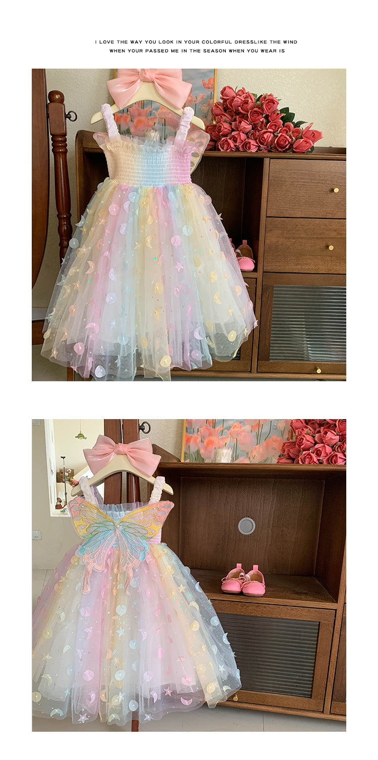 Camiseta sin mangas para niña, vestido de princesa para bebé, elfo de ensueño, mariposa arcoíris, novedad de verano