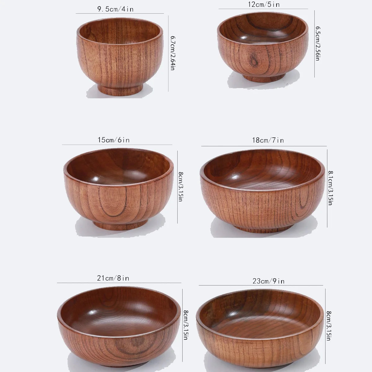 Tazón apilable de madera maciza, disponible en tamaños grande y pequeño, tazón de madera para el hogar para ensalada, arroz, sopa y fideos, 1 unidad