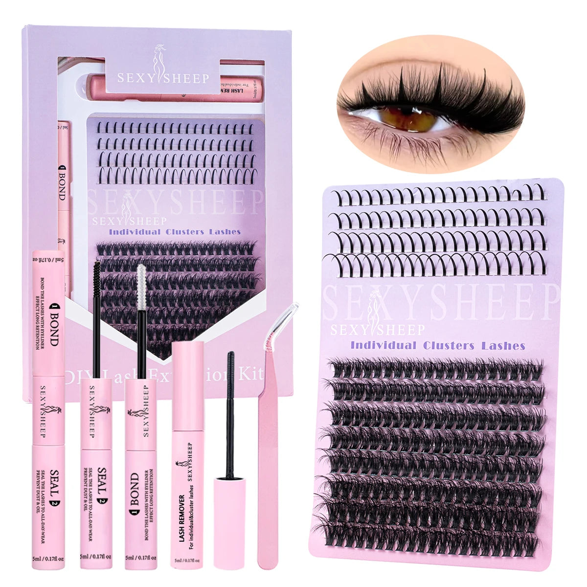 Kit de extensión de pestañas DIY, mezcla de 8-16mm de visón, pestañas individuales suaves, extensiones de pestañas naturales con maquillaje de unión y sellado